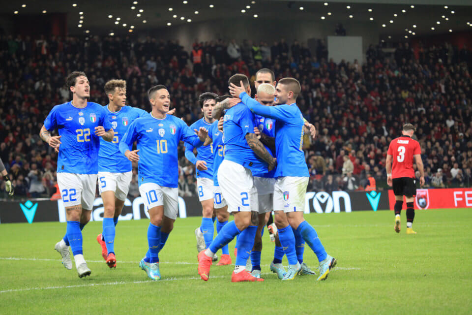 Włoscy gracze w meczu z Albanią